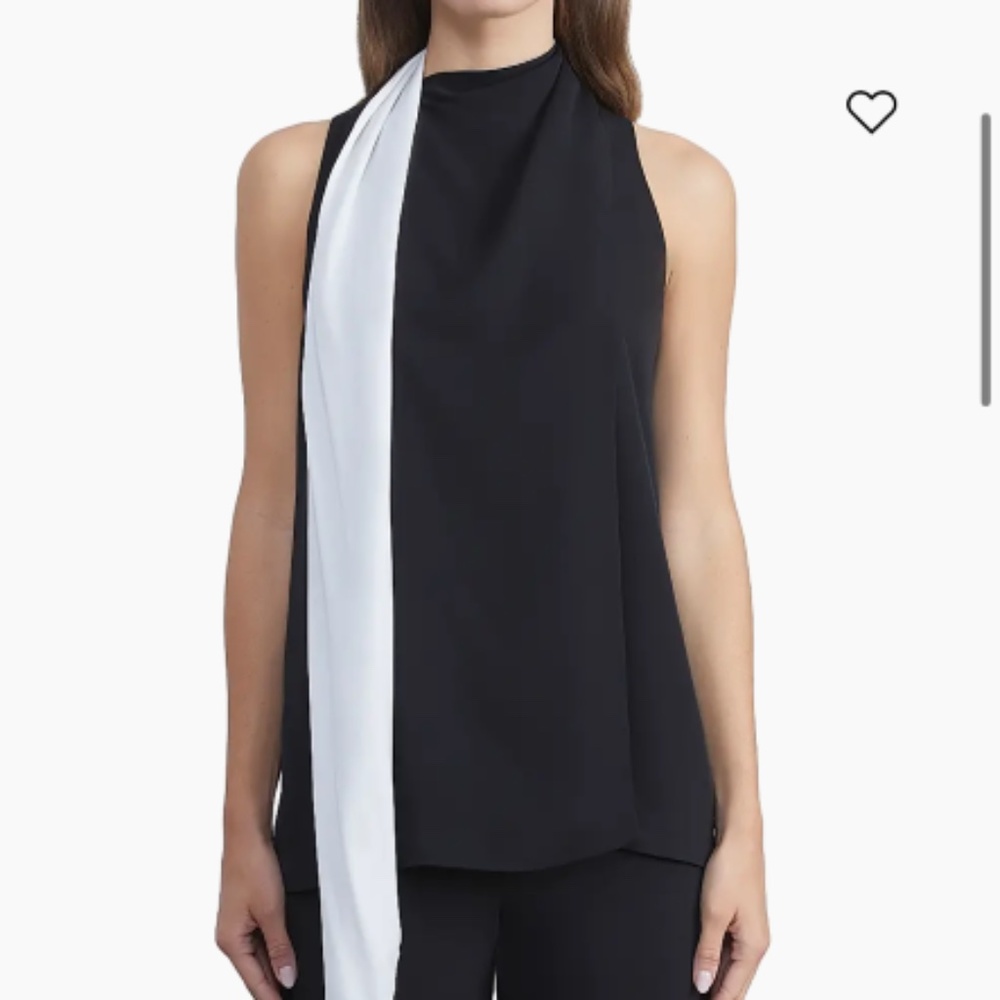 NEW Lafayette 148 New York Black White Colorblock Scarf Neck Blouse Medium